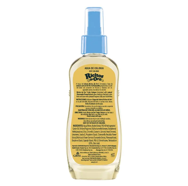 Grisi RICITOS DE ORO Colonia Hypoallergenic 100ml Gentle Fresh Fragrance for Babies Soft Non-Irritating Formula Care Spray Bottles